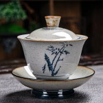 Gaiwan van porselein met blauw decor uit Dehua — Bamboe