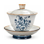 Gaiwan van porselein met blauw decor uit Dehua — Bloeiende tak