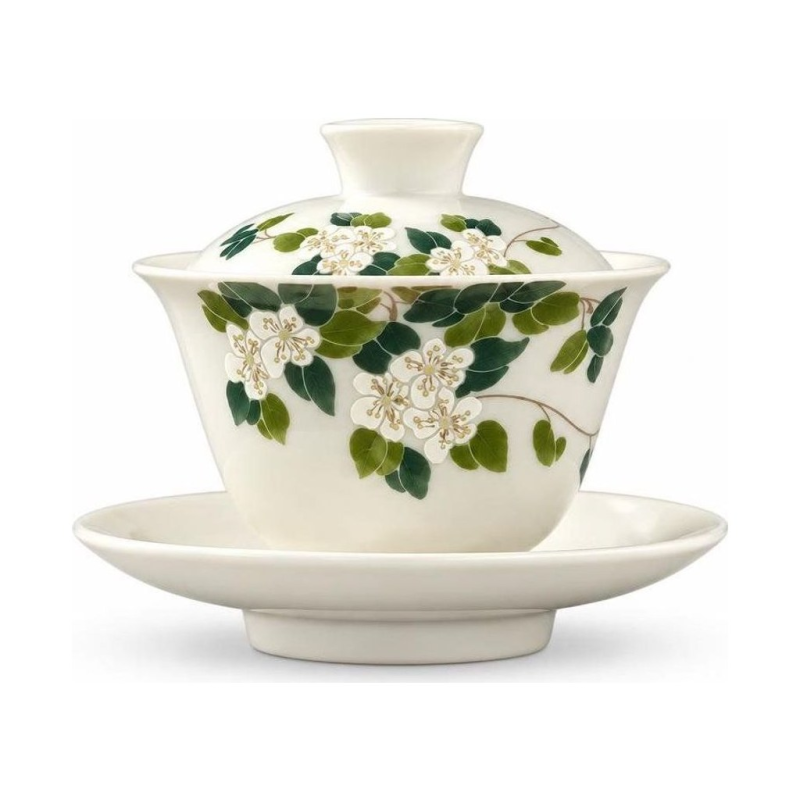 Gaiwan van porselein met bloem en landschapsdecor