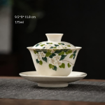 Gaiwan van porselein met bloem en landschapsdecor — Bloemend blad