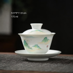 Gaiwan van porselein met bloem en landschapsdecor — Groen-blauw landschap