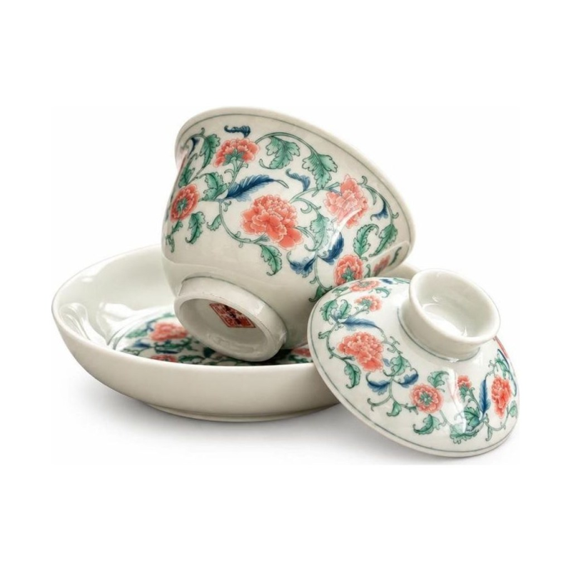 Gaiwan van porselein met bloemendecor