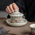 Gaiwan van porselein met bloemendecor