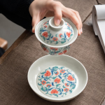 Gaiwan van porselein met bloemendecor