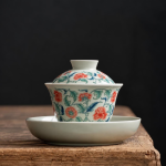 Gaiwan van porselein met bloemendecor