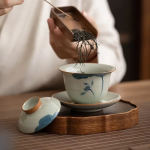 Gaiwan van porselein met craquelépatroon