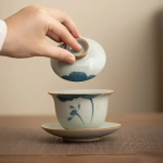 Gaiwan van porselein met craquelépatroon