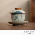 Gaiwan van porselein met craquelépatroon — Blauwe bloemen