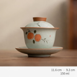 Gaiwan van porselein met craquelépatroon — Oranje vruchten