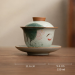 Gaiwan van porselein met craquelépatroon — Oranjerode vis