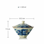 Gaiwan van porselein met landschap — Landschap blauw en wit, 2 stuks