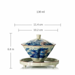 Gaiwan van porselein met landschap — Landschap blauw en wit, 3 stuks