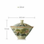 Gaiwan van porselein met landschap — Landschap groen en grijs, 2 stuks
