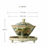 Gaiwan van porselein met landschap — Landschap groen en grijs, 3 stuks
