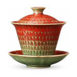 Gaiwan van rood porselein met gespikkeld glazuur