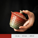 Gaiwan van rood porselein met gespikkeld glazuur — 2 onderdelen