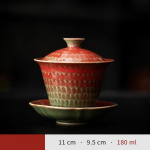Gaiwan van rood porselein met gespikkeld glazuur — 3 onderdelen