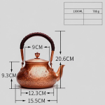 Gehamerde koperen theepot, met de hand gemaakt — 1,3 L breed model