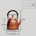 Gehamerde koperen theepot, met de hand gemaakt — 1,5 L cilindermodel