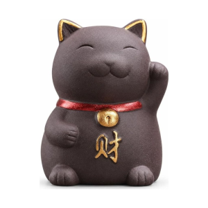Gelukskat tea pet van paarse klei