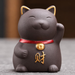 Gelukskat tea pet van paarse klei — Antraciet