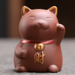 Gelukskat tea pet van paarse klei — Roodbruin