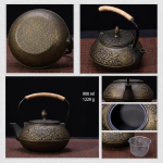 Gietijzeren Tetsubin-theepot met 3 decoraties