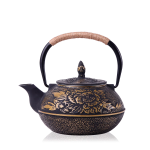Gietijzeren Tetsubin-theepot met 3 decoraties — Gouden bloemen en spikkels