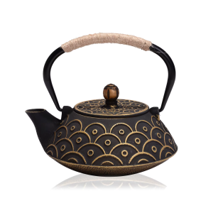 Gietijzeren Tetsubin-theepot met 3 decoraties — Gouden bogen en cirkels
