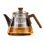 Glazen theepot met filter en houten handgreep