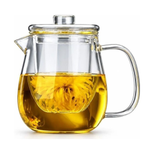 Glazen theepot met filter van borosilicaatglas