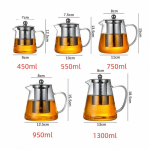 Glazen theepot met infuser in vijf inhoudsmaten