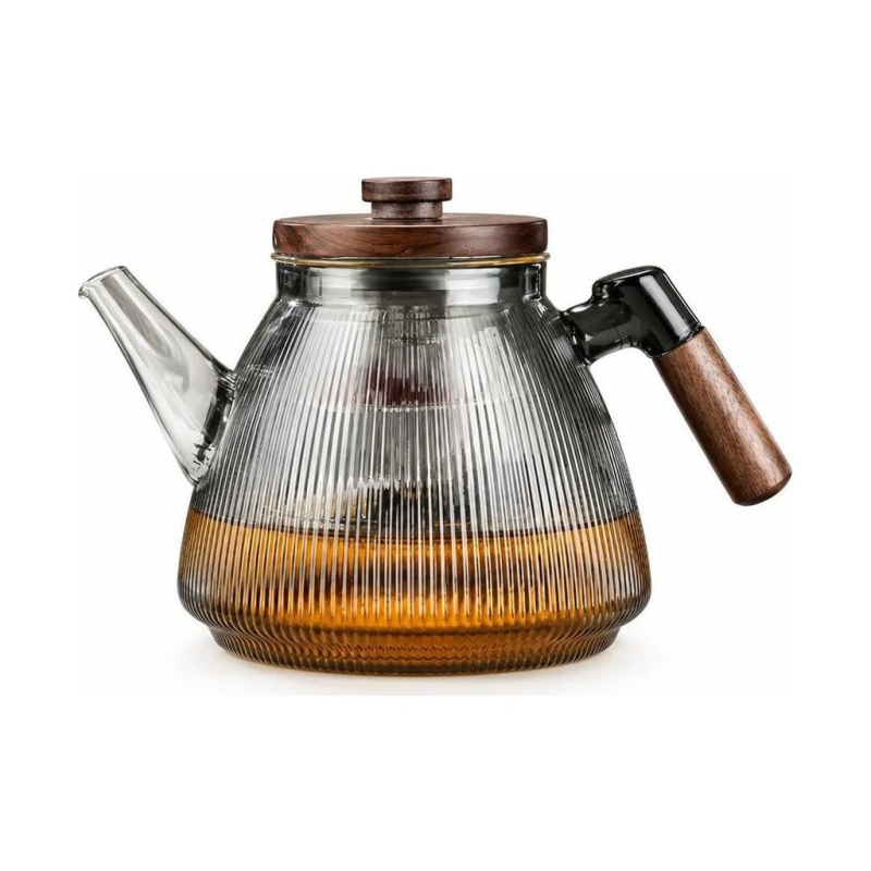 Glazen theepot met ribbels van borosilicaatglas — Amberbruin