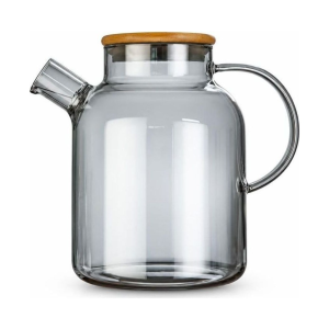 Glazen theepot met spiraalfilter en bamboe deksel