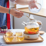 Glazen theepot met spiraalfilter en bamboe deksel