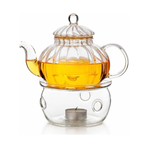 Glazen theeservies met theepot in pompoenvorm, 600 ml