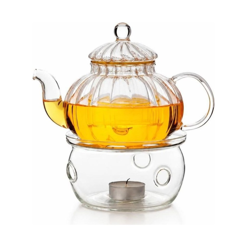 Glazen theeservies met theepot in pompoenvorm, 600 ml