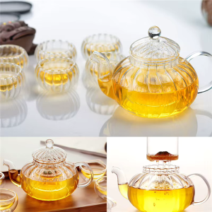 Glazen theeservies met theepot in pompoenvorm, 600 ml