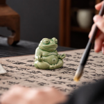 Groene kikker tea pet van geglazuurd keramiek