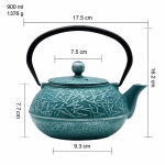 Japanse gietijzeren theepot met theezeef — Blauwgroen met gekruiste patronen, 900 ml
