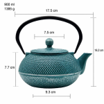 Japanse gietijzeren theepot met theezeef — Donker turquoise met stippen, 900 ml