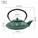 Japanse gietijzeren theepot met theezeef — Eendengroen met bloemen, 800 ml