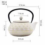 Japanse gietijzeren theepot met theezeef — Ivoor met gouden bloemen, 900 ml