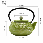 Japanse gietijzeren theepot met theezeef — Limoengroen met bladmotief, 800 ml