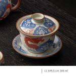 Keramische gaiwan met rode draak — Kom met deksel en schoteltje
