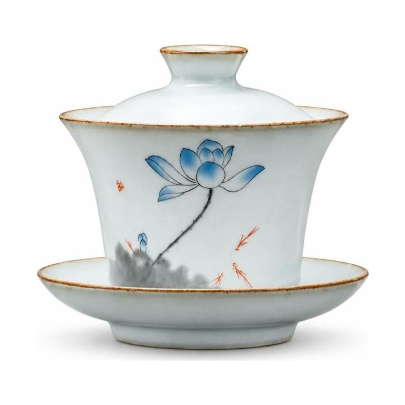 Keramische gaiwan met vier bloem en fruitmotieven