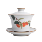 Keramische gaiwan met vier bloem en fruitmotieven