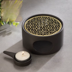 Keramische theelicht-theewarmer met opengewerkt decor — Goudgele geometrische motieven