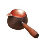 Koperen theepot met lange steel en hamerslag — Breed en rond