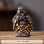 Lachende Boeddha tea pet met zwart kralensnoer — Donkergrijs